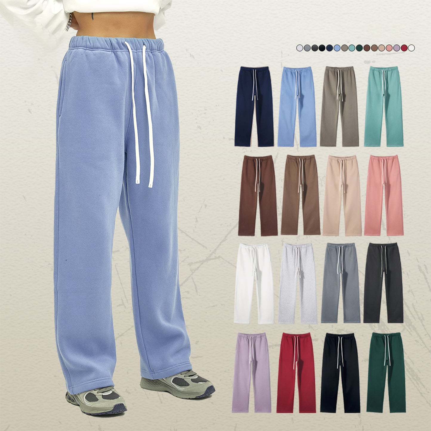 Streetwear Unisex Solid Color Fleece Straight Leg Pants