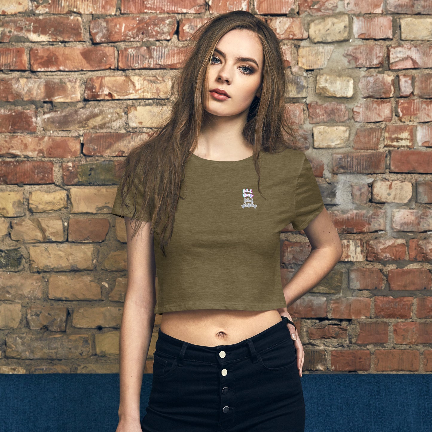 Fading Bubble Letters All Day All Night Crop Tee