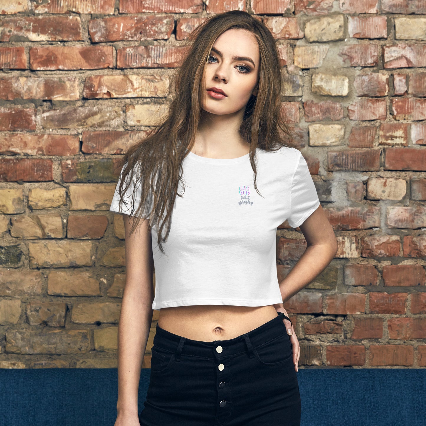 Fading Bubble Letters All Day All Night Crop Tee